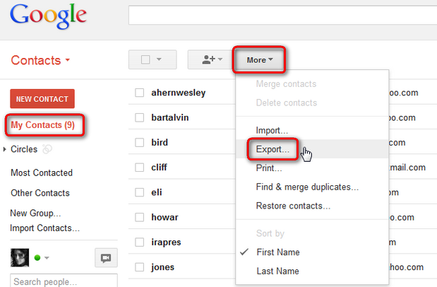 Export google contacts